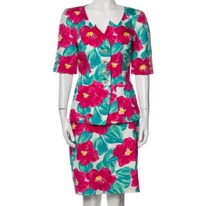 Guy Laroche | Vintage Pink Floral Skirt Suit Set